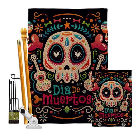 Angeleno Heritage FK130405-DB Fiesta Dia de Muertos Falltime Day of Diad 28 x 40 in. Double-Sided Decorative Vertical House Flags Kit for Decoration Banner Garden Yard Gift