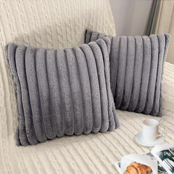 2 Pack Pillow Cover s, 20x20 Faux Fur Square Throw Pillow Cover s for Living Room Decorations Throw Pillow Case, Throw Pillow Cover Cushion Cover for Home Sofa Bedroom Car, Grey