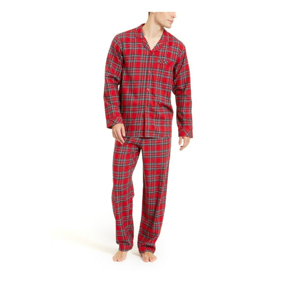 FAMILY PJs Sets Red Flannel Plaid Long Sleeve V Neck Button Up Straight leg Everyday Size 1XB