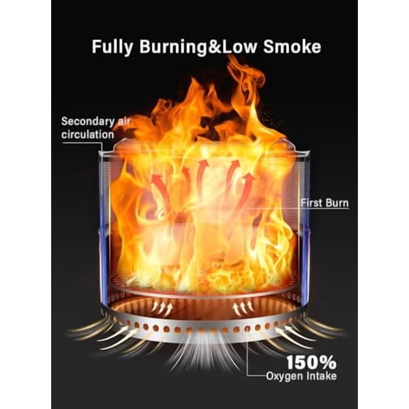 YEFU Fire Pit 18in Dia, Folding Smokeless Firepit, Wood Burning Stainless Steel Portable Outdoor Fireplace with Removable Ash Stand,Gloves,Fire Poker,Bonfire Fire Pits for Outside