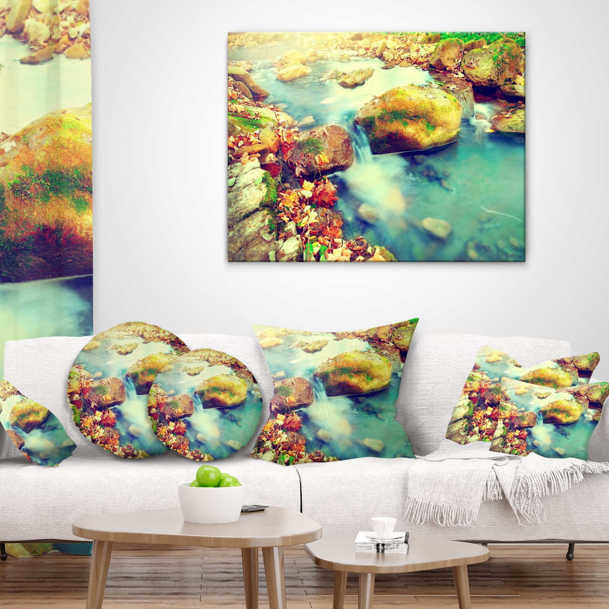 Designart Mountain River with Stones - Seashore Throw Pillow - 12x20
