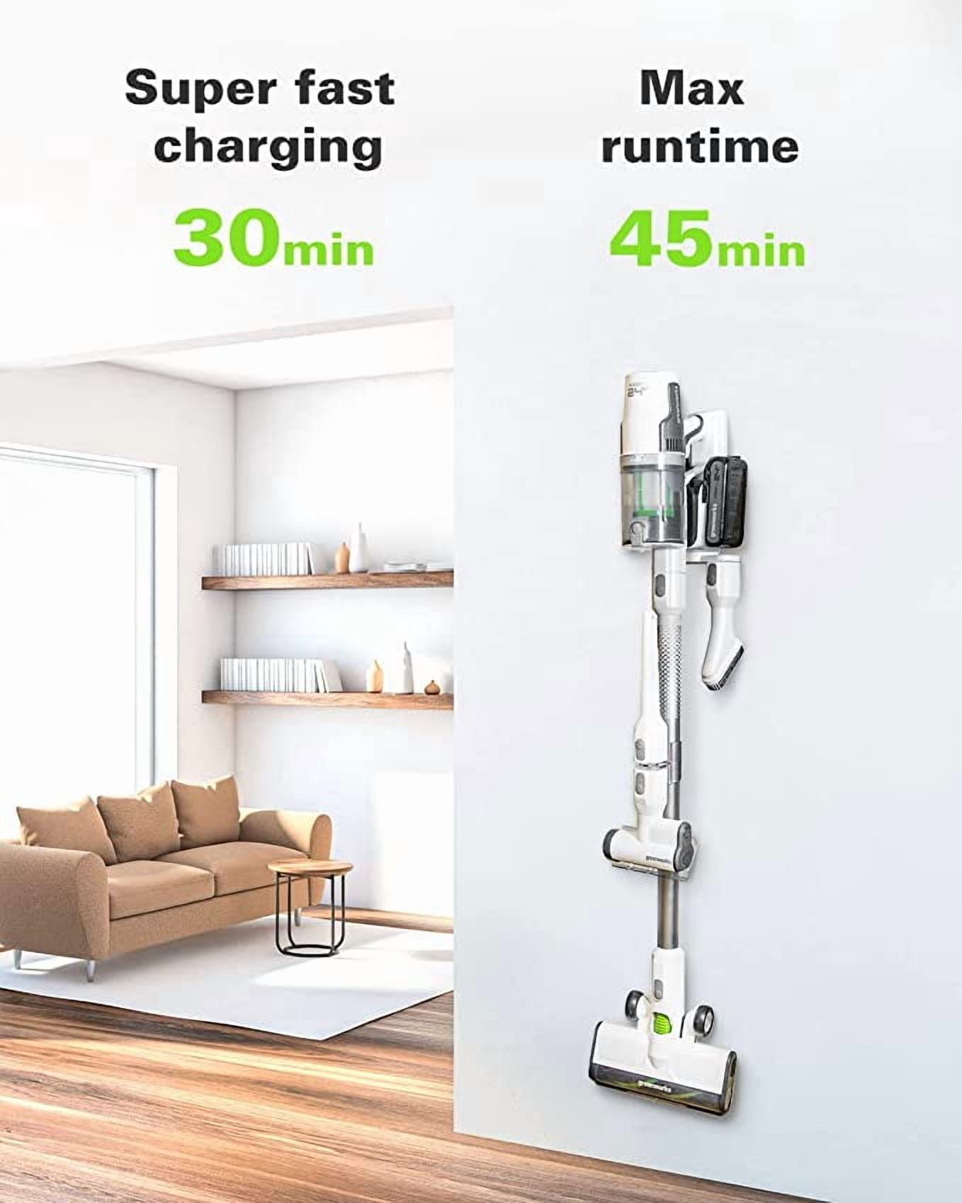 Greenworks 24V Cordless Battery White Deluxe Stick Vacuum with (2)4.0 Ah USB-C Battery & 30-Minute Super Charger