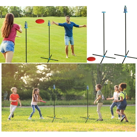 Toss Game Set - Flying Disc Bottle Drop Yard Game- Frisbee Target Backyard Game with Poles & Bottles