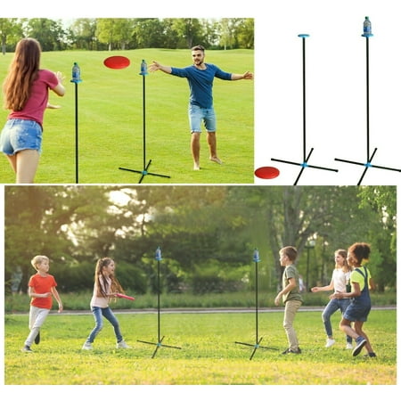 Toss Game Set - Flying Disc Bottle Drop Yard Game- Frisbee Target Backyard Game with Poles & Bottles for Adult, Kids and Family