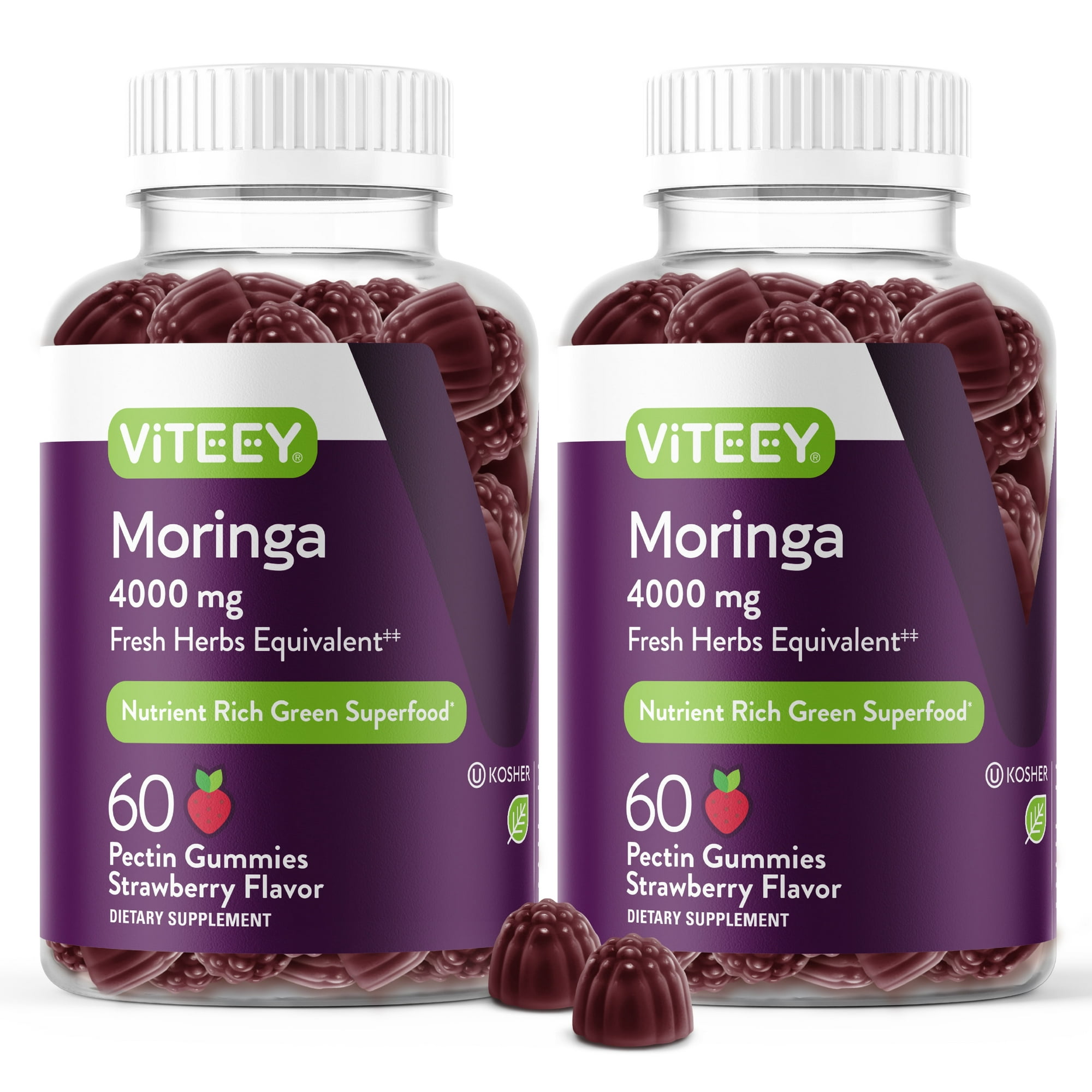 VITEEY Moringa Gummies 4000mg, Nutrient Rich Green Superfood Supplements, Strawberry Flavor, 120 Ct