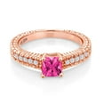 thumbnail image 2 of Gem Stone King 0.95 Ct Princess Cut Pink Mystic Topaz White Created Sapphire 18K Rose Gold Plated Silver Ring (Size 9), 2 of 5