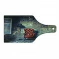 thumbnail image 1 of Antique Cutting Board, Old Armchair in Grunge Retro Interior Damaged Messy Abandoned House Old, Tempered Glass Cutting and Serving Board, Wine Bottle Shape, Pale Green Red Black, by Ambesonne, 1 of 1