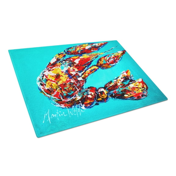 Carolines Treasures MW1161LCB Lucy the Crawfish in blue Glass Cutting Board Large 12H x 16W multicolor