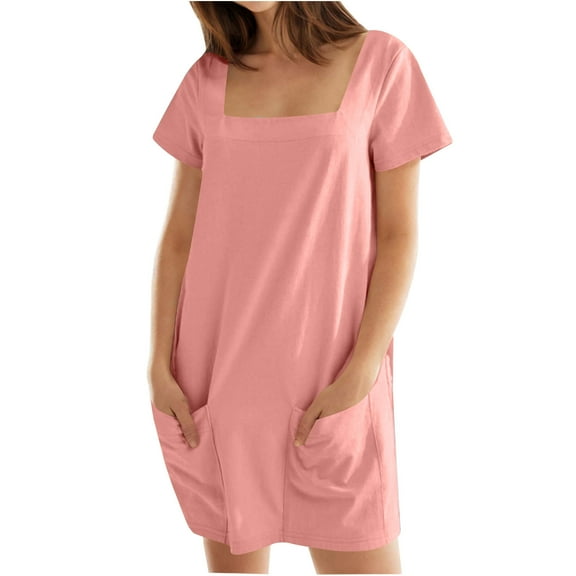 Kukoosong Women's Square Neck Short Sleeve Bodycon Dress with Pocket, Casual Cocktail Party Dress for Daily Wear