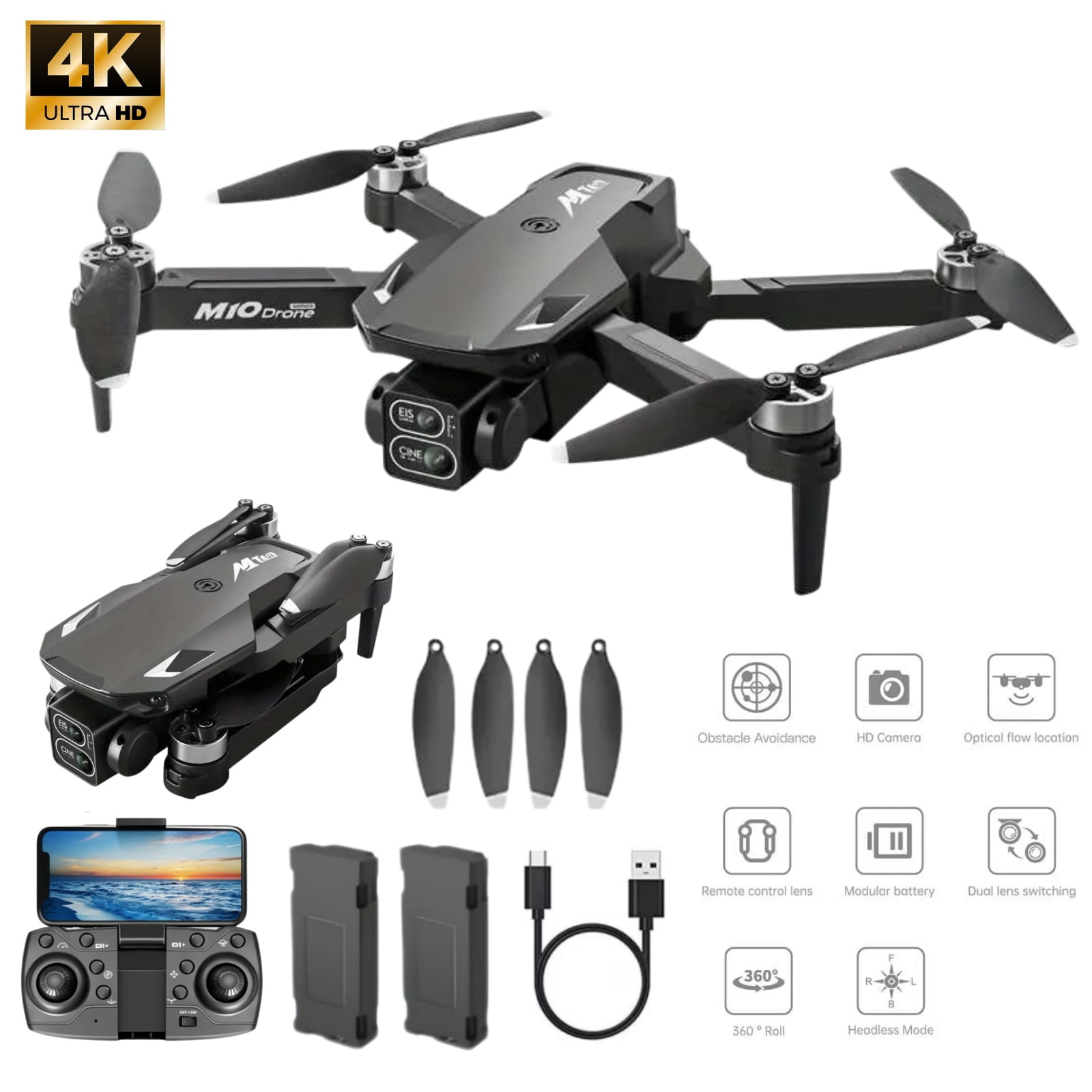 4K Foldable Camera Drone with HD WiFi FPV, Altitude Hold, One Key Takeoff/Landing, 360° Flip, Remote Control Quadcopter for Kids & Beginners Age 10+