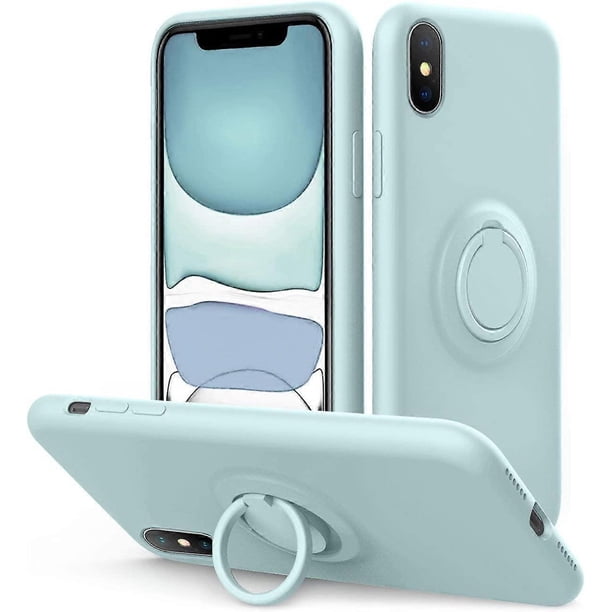 for iPhone Xs/X Case Kickstand | Baby Grade Liquid Silicone | 10ft Drop Tested Protective, Microfiber Lining Shockproof Full-Body Cover Case for iPhon