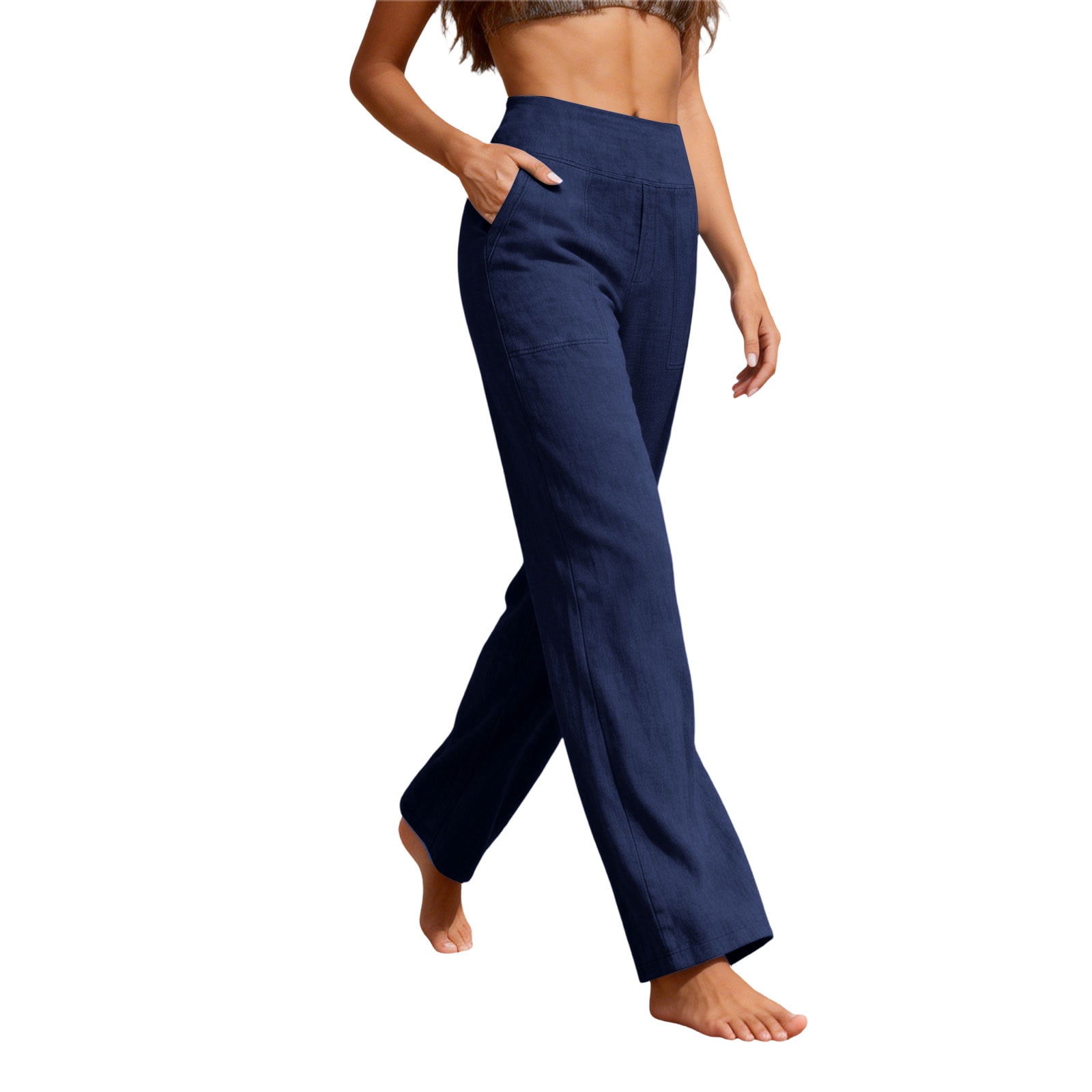 Weikingp Womens Linen Wide Leg Pants，Beach Pants For Women Vacation Beach Pants Flowy Linen Pants For Women Boho Pants For Women Womens Casual Linen Pants Flowy Pants Blue M