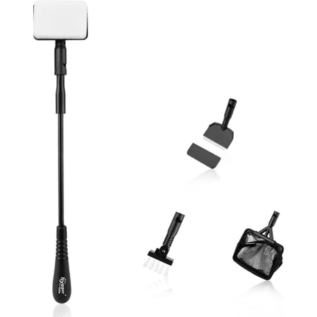 Small Fish Tank Cleaner Aquarium Cleaning Tools Kit with Handle Seaweed Scraper Fishing Net Sponge Brush Wall Brush (S)