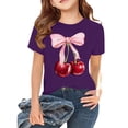 thumbnail image 2 of CPNG Girls Summer T-shirt Bow Cherry Print Loose Casual Stylish Crewneck Short Sleeve Cool Sports Top(Dark Purple,6-7 Years), 2 of 8