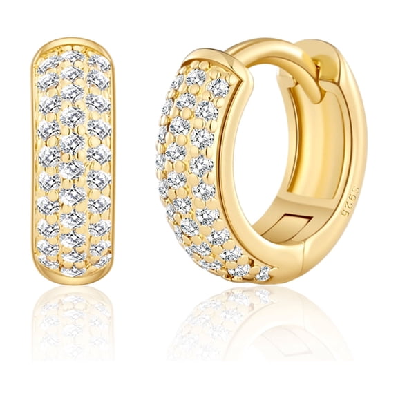 VEEDOFA 14K Gold Plated Huggie Hoop Earrings for Women, 5A CZ, 8/12/16/20mm,jewelry gift