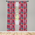 thumbnail image 2 of Ambesonne Bohemian Curtains, Ethnic Poppies and Peonies, Pair of 28"x84", Scarlet Dark Coral Blue, 2 of 4