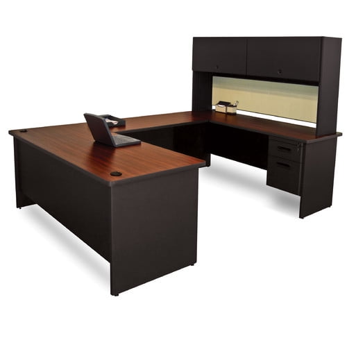 Marvel Office Furniture Pronto Flipper Door Unit U Shape Executive Desk With Hutch Walmart Com Walmart Com