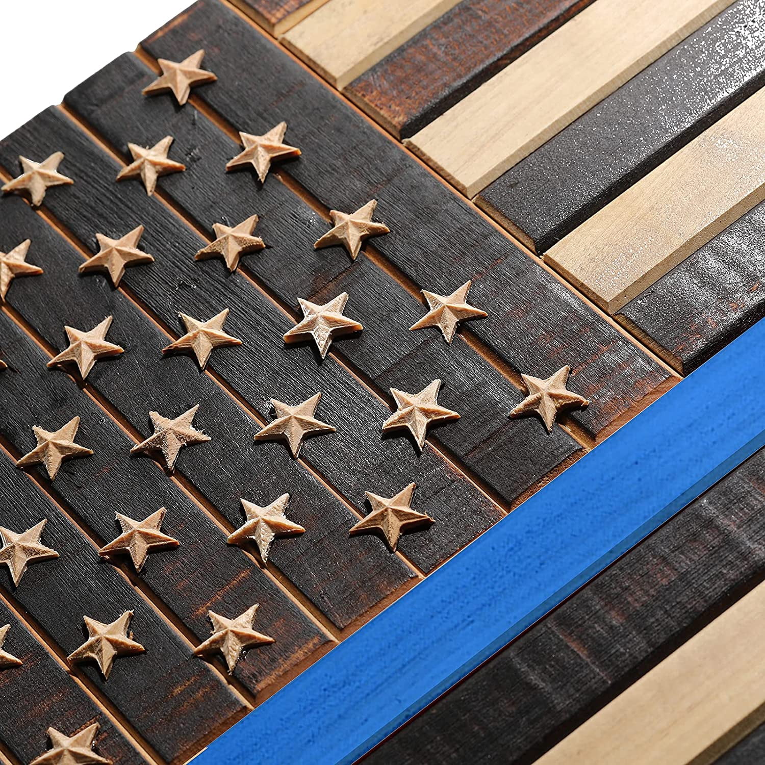 CONSDAN Wooden American Flag Wall Decor, Handcrafted Wall Art, USA Grown Hardwood, Rustic Wood Wall Flags, American Flag Wall Art, American Flag Decor | Thin Blue Line, 37"x19.5"