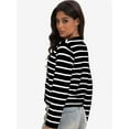 thumbnail image 4 of Women's Striped Cardigan Sweater Trendy Long Sleeve Button Down Crew neck Cardigans, 4 of 6