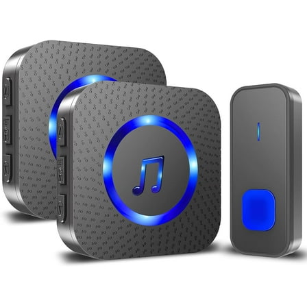 Wireless Loud Waterproof Doorbell, 1Button 2 Receivers, Easy installation, 1300ft Range, 55 Chimes 5 Adjustable Volume Levels, LED Flash - Black