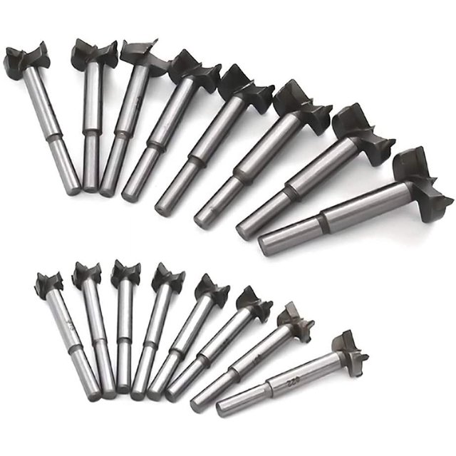 High-Speed Steel Wood Drill Bit Set, 15-35mm, 16 Pieces - Forstner Design with Carbide Tips for Precise Hole Drilling in Wood, Cement & More