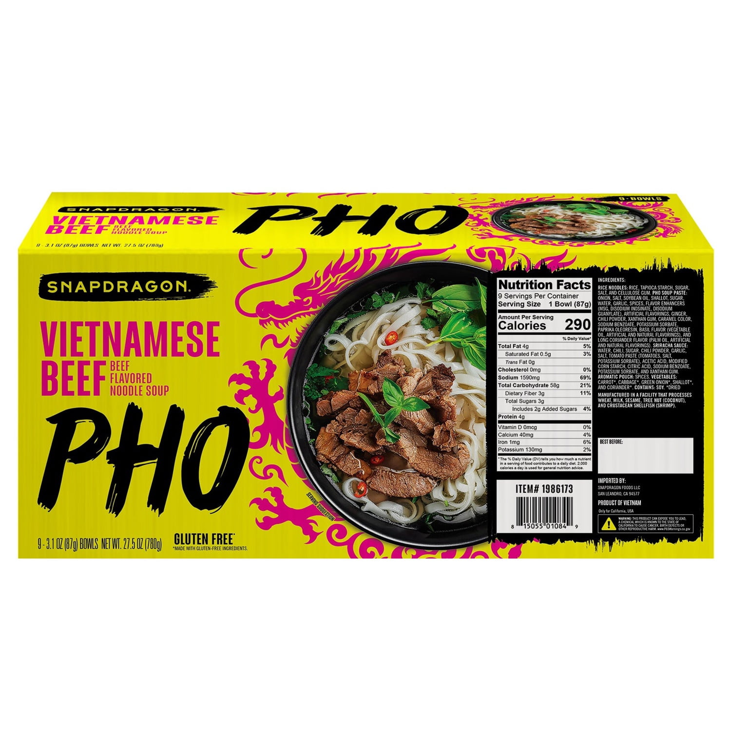 Snapdragon Foods Vietnamese Pho Bowls, 3.1 Ounce (Pack of 9)