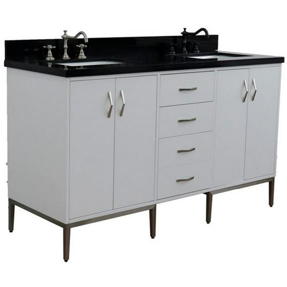 Tivoli 61" Solid Wood Double Rectangle Sink Vanity in White/Black Galaxy