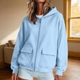 thumbnail image 2 of KPOPLK Drawstring Zip Up Hoodies for Women Fall Cute Jacket Oversized Casual Sweatshirts with Pocket(S,Light Blue), 2 of 4