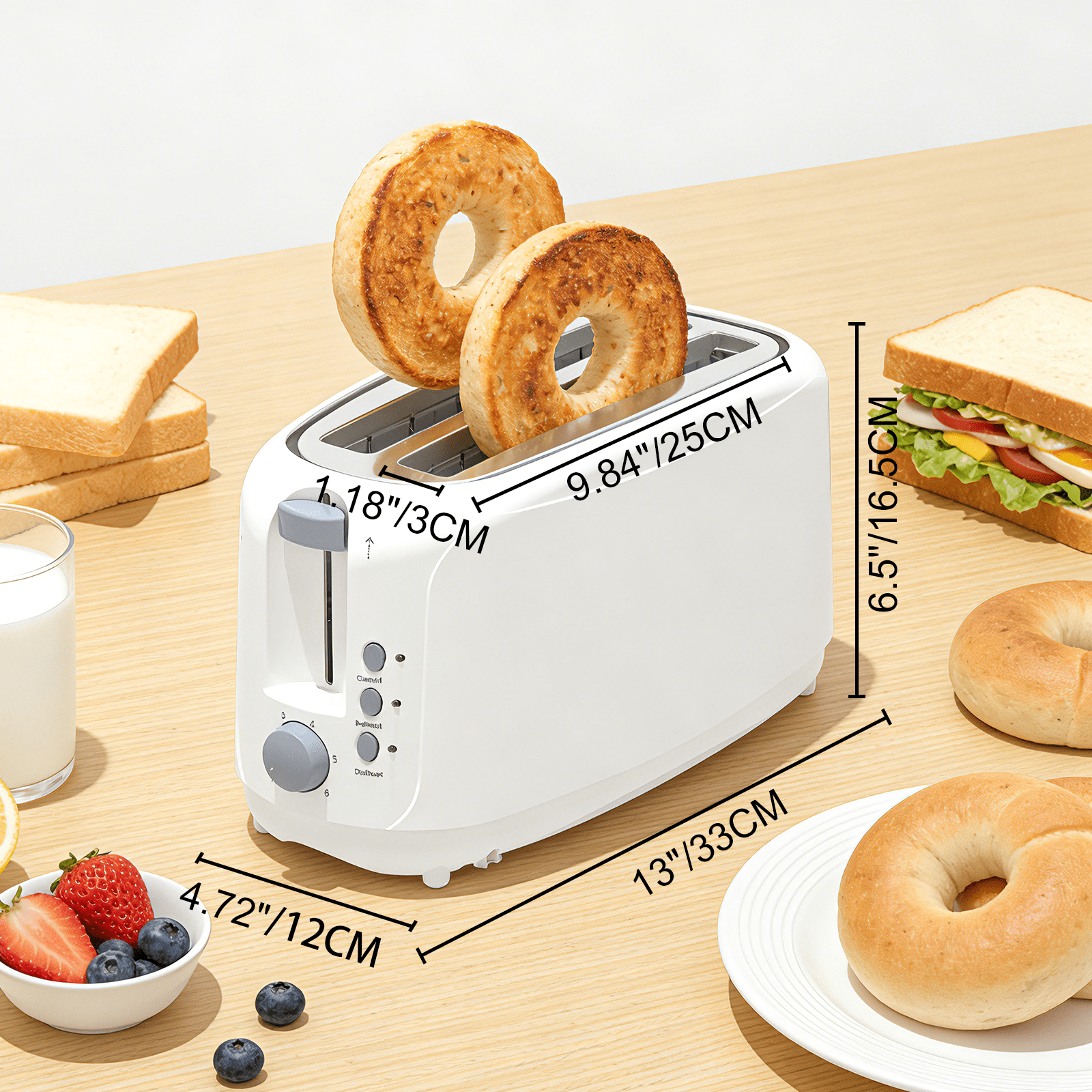4 Slice Extra Long Slot Toaster with 6 Browning Levels & Defrost/Reheat Functions,White