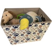 Rectangle Collapsible Pet Toy Storage Bin – Tan Novelty Paws Design (14.25 x 10.5 x 10)