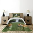 thumbnail image 3 of Ambesonne Savannah Quilted Coverlet 2 Pcs, Siberian Tigers in Lake, Twin Size, Reseda Green and Orange, 3 of 4
