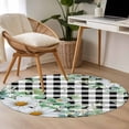 thumbnail image 5 of Spring Floral Round Area Rug 4ft, Daisy Eucalyptus Leaves Black White Plaid Washable Non-Slip Circle Rugs for Bedroom Living Room Kitchen, Soft Non Shedding Circle Carpet for Dining Room Dorm, 5 of 9