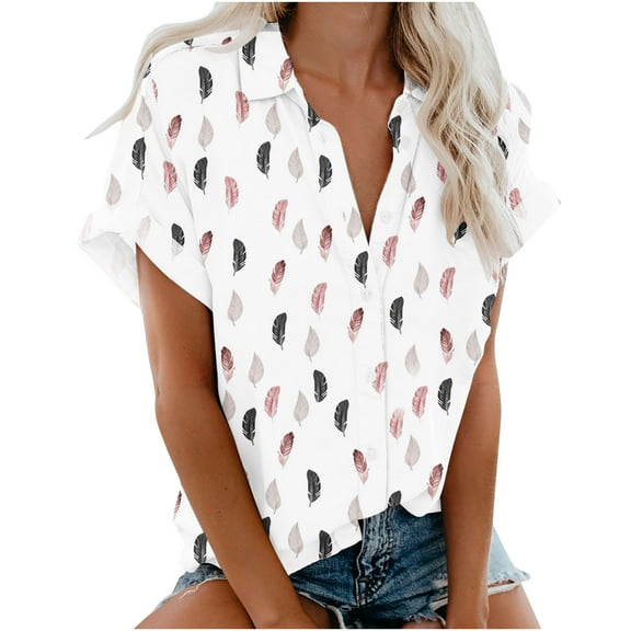 Fesfesfes Tops for Womem Tshirt Women's V-neck Short Sleeves Floral Printed Pattern Casual Tops Blouse Print Shirt V Neck Summer T Shirt Blouse