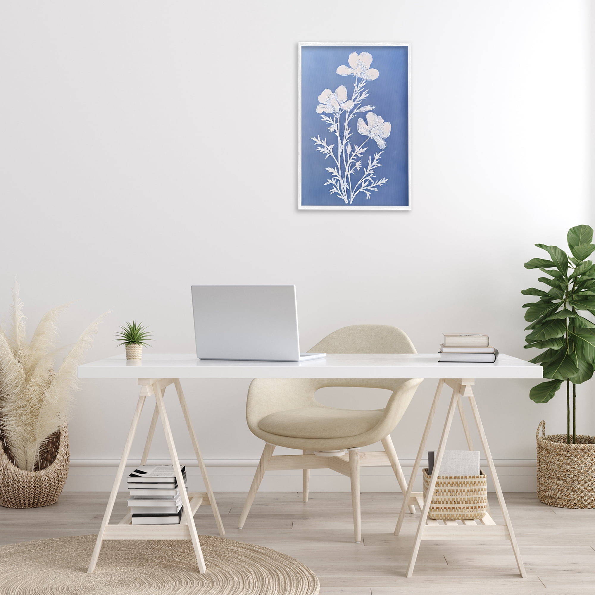 Stupell Industries Cerulean Blue Blooms Botanical & Floral Painting White Framed Art Print Wall Art, 16 x 24