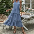 thumbnail image 6 of Women Sexy Ruffle Halter V-Neck Sleeveless A-Line Flared Maxi Long Flowy Dress, 6 of 11