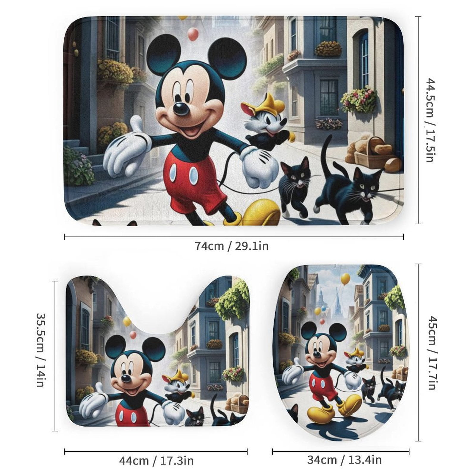 Cartoon Mouse 4PCS Shower Curtain Bathroom Set with Rugs, Toilet Lid Cover And Bath Mat, Shower Curtain with 12 Hooks, Durable Bathroom Decor Set