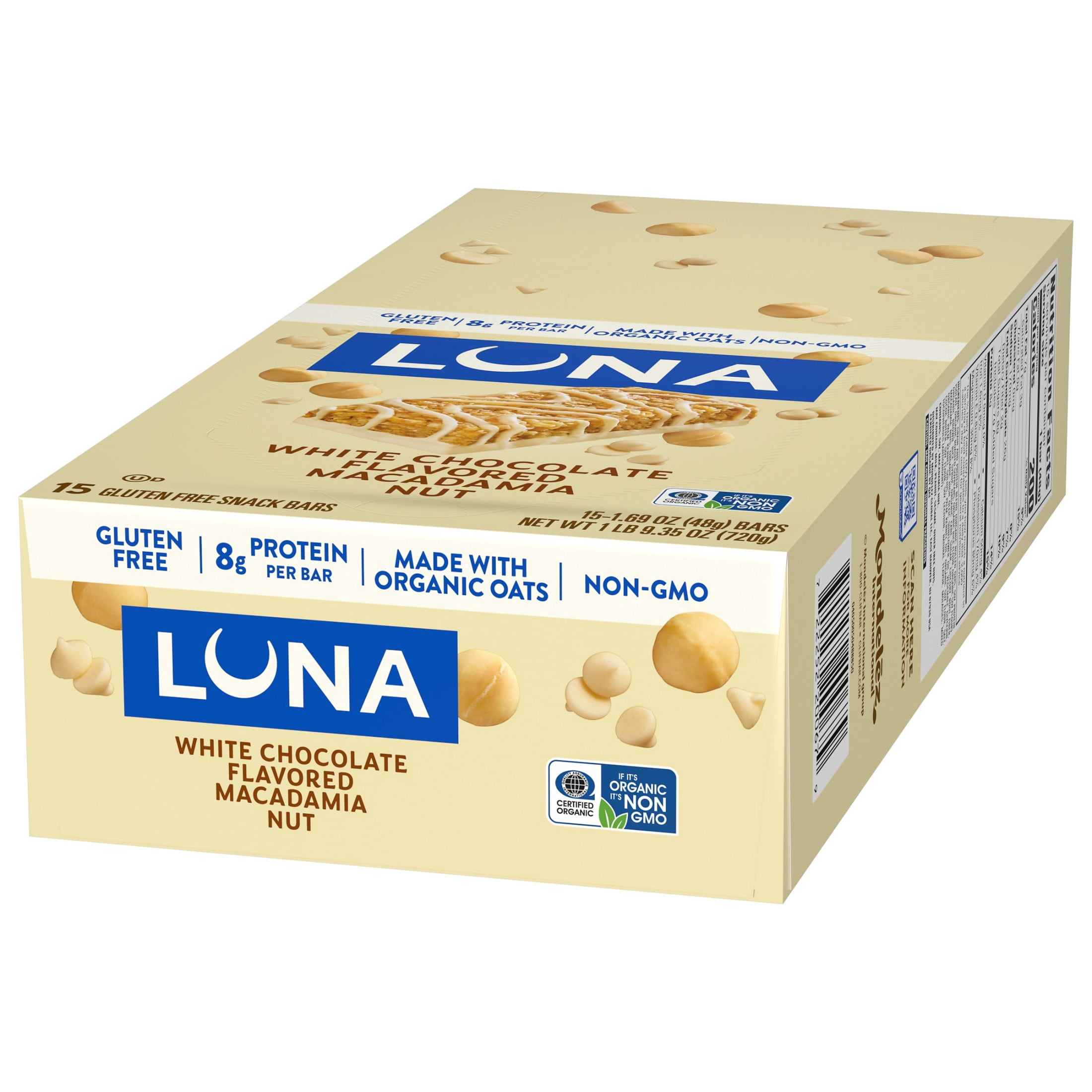 LUNA Bar - White Chocolate Macadamia, Gluten & GMO Free, Organic