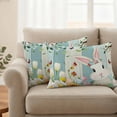 thumbnail image 2 of Easter Cartoon Rabbits Pillow Covers 2 Pack Spring Flowers Leaf Branches Teal Beige Pillowcase Waterproof Outdoor Throw Pillow Cover for Patio Balcony Rectangular Cushion 20”x12”, 2 of 9