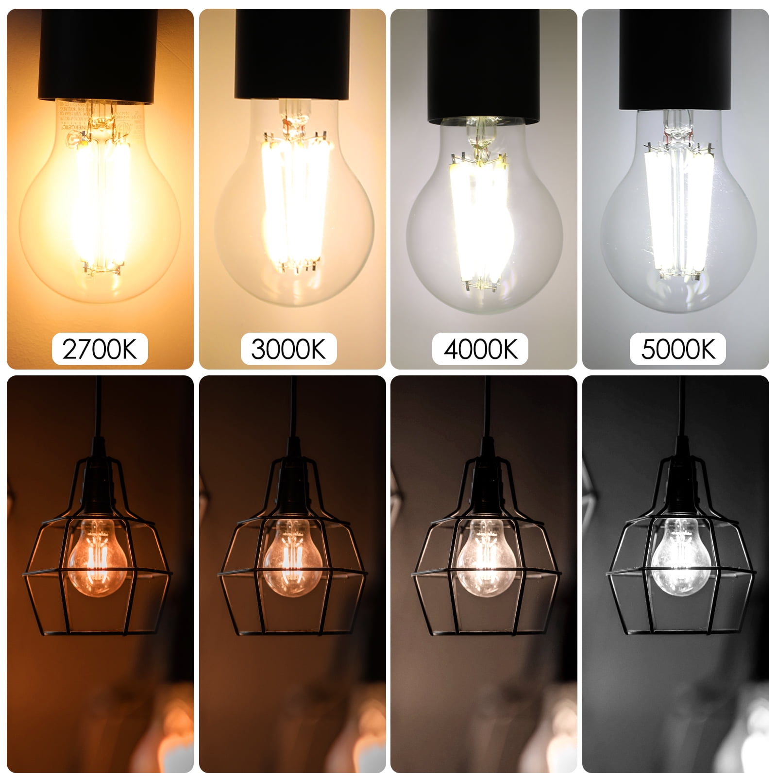 ENERGETIC A19 LED Edison Light Bulb,Dimmable, 100 Watt Equivalent,Daylight 5000K,1600LM,Clear Antique LED Filament Bulb for Home, Bathroom,E26 Base,6 Pack