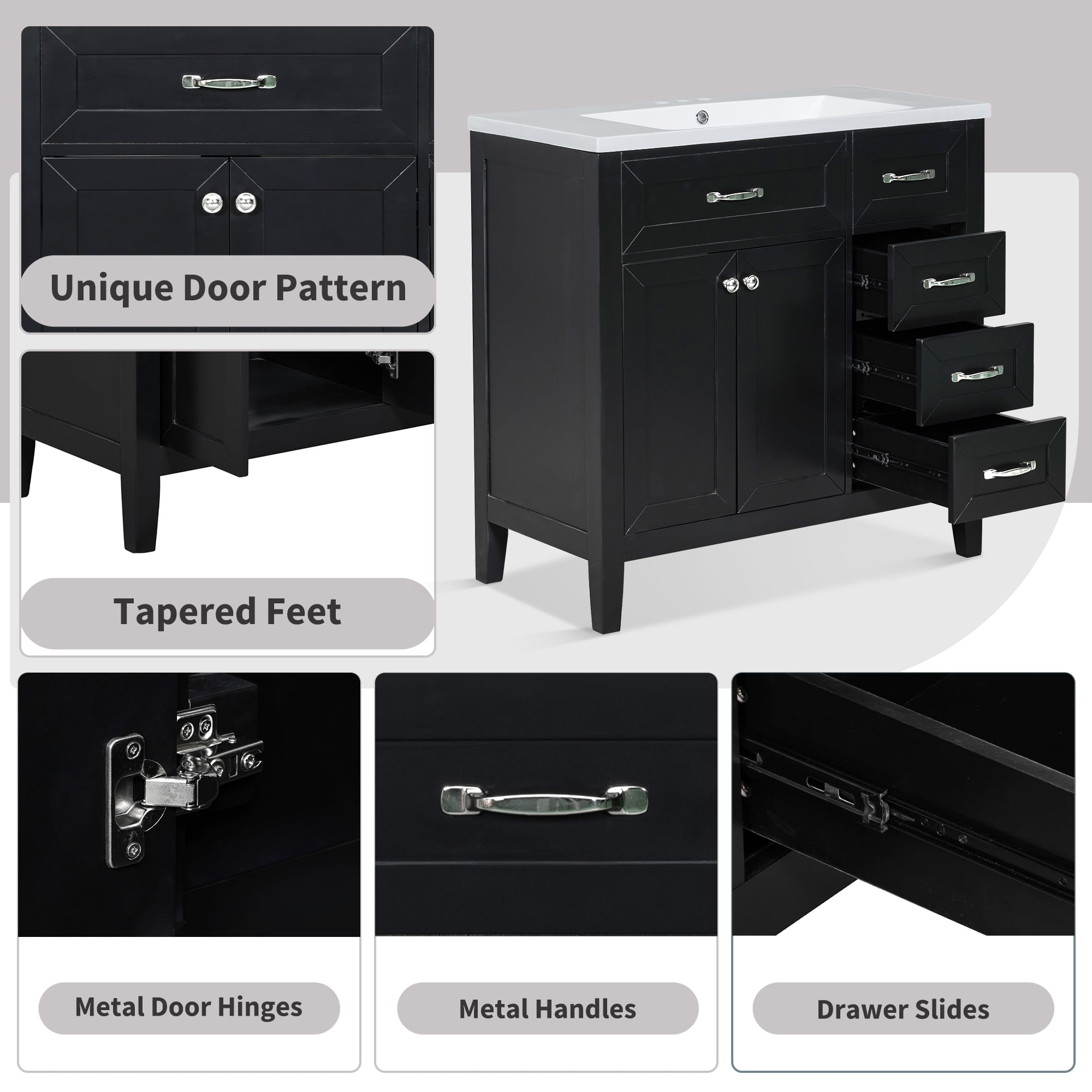 36" Bathroom Vanity with Single Sink Combo,Modern Bathroom Storage Cabinet with 3 Drawers,Freestanding Bathroom Vanities Bathroom Vanity Cabinet with Top Sink
