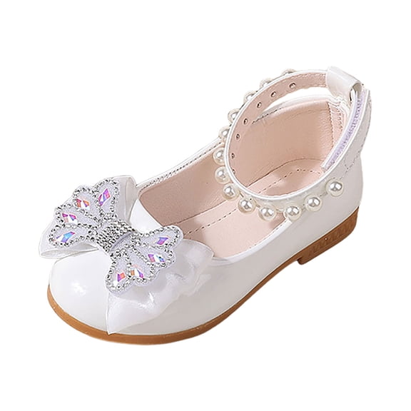 Qopobobo Baby Girl Flats Flower Girls Dresses Girls Dress Shoes Low Wedge Heels Ankle Strap Wedding Flower Party Pump for Toddler Little Big Kid White,6