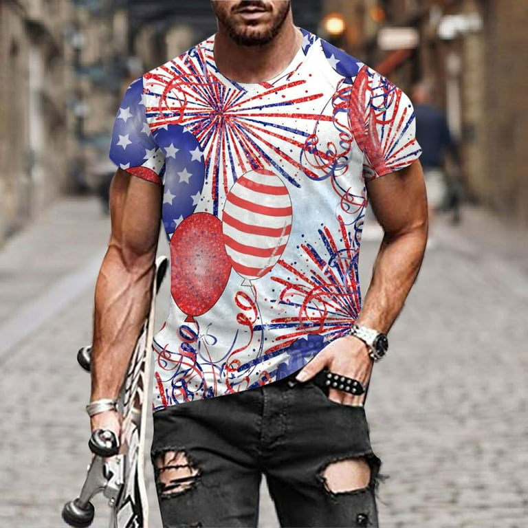 SZXZYGS Mens T Shirts V Neck Xlt Mens Summer Independence Day Fashion 3D  Digital Printing T Shirt Short Sleeve