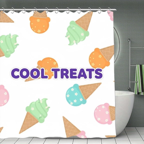 Pastel Soft Serve Print Shower Curtain,Modern Fabric Waterproof Shower Curtain Set with Hooks 70.8×70.8Inch (180×180cm)