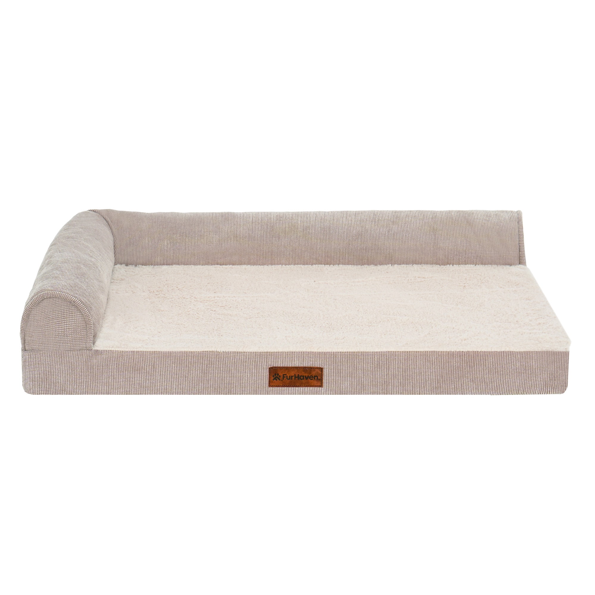 Plush & Grid Cord Orthopedic Deluxe L-Chaise Pet Bed for Dogs and Cats - Mink, Medium