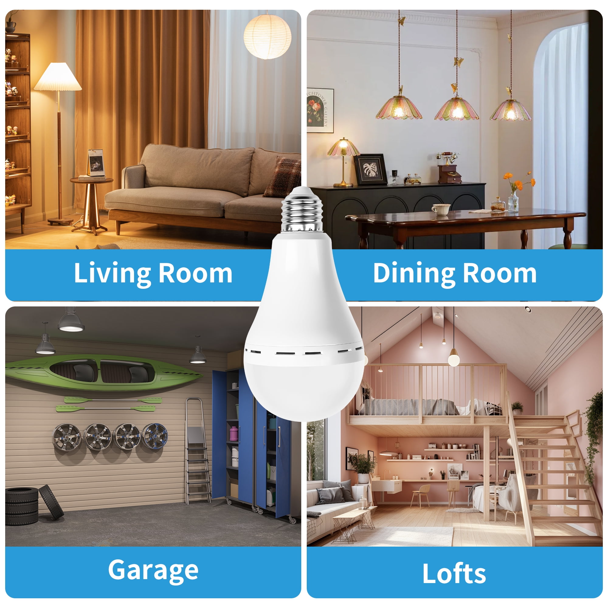 6 Pack Rechargeable Light Bulbs, 85% Energy Saving 3000K Battery Powered LED Light Bulb Daylight E27 240 Volt 12W 1200mAh, for Power Outage Camping Outdoor Activity