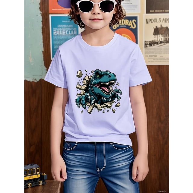 Camiseta de verano de manga corta para niño, sencilla y pura, cómoda, transpirable, de manga corta, para niño, moderna, con estampado de dinosaurio, para jóvenes, estudiantes, verano
