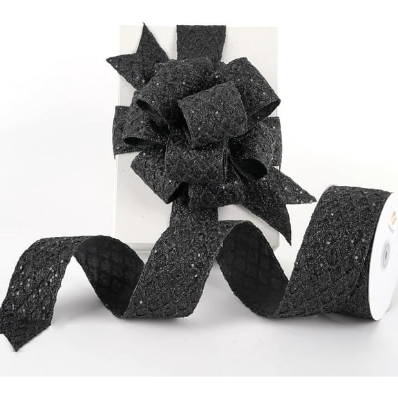 Glitter Wired Ribbon for Christmas Tree 2.5 inch 、Diamond Mesh Ribbon for Tree Decoration, Wreaths, Garland, Gift Wrapping, Large Bows Making, Home Decor -10 Yards