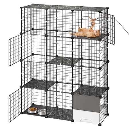 VEVOR Cat Cage 4-Tier 40.98"x13.98"x55" DIY Cat Playpen with Litter Box, Indoor Enclosure Detachable Metal Wire Kennel Crate, Large Exercise Place for 1-2 Cats, Kittens,Ferrets & Small Animals, Black