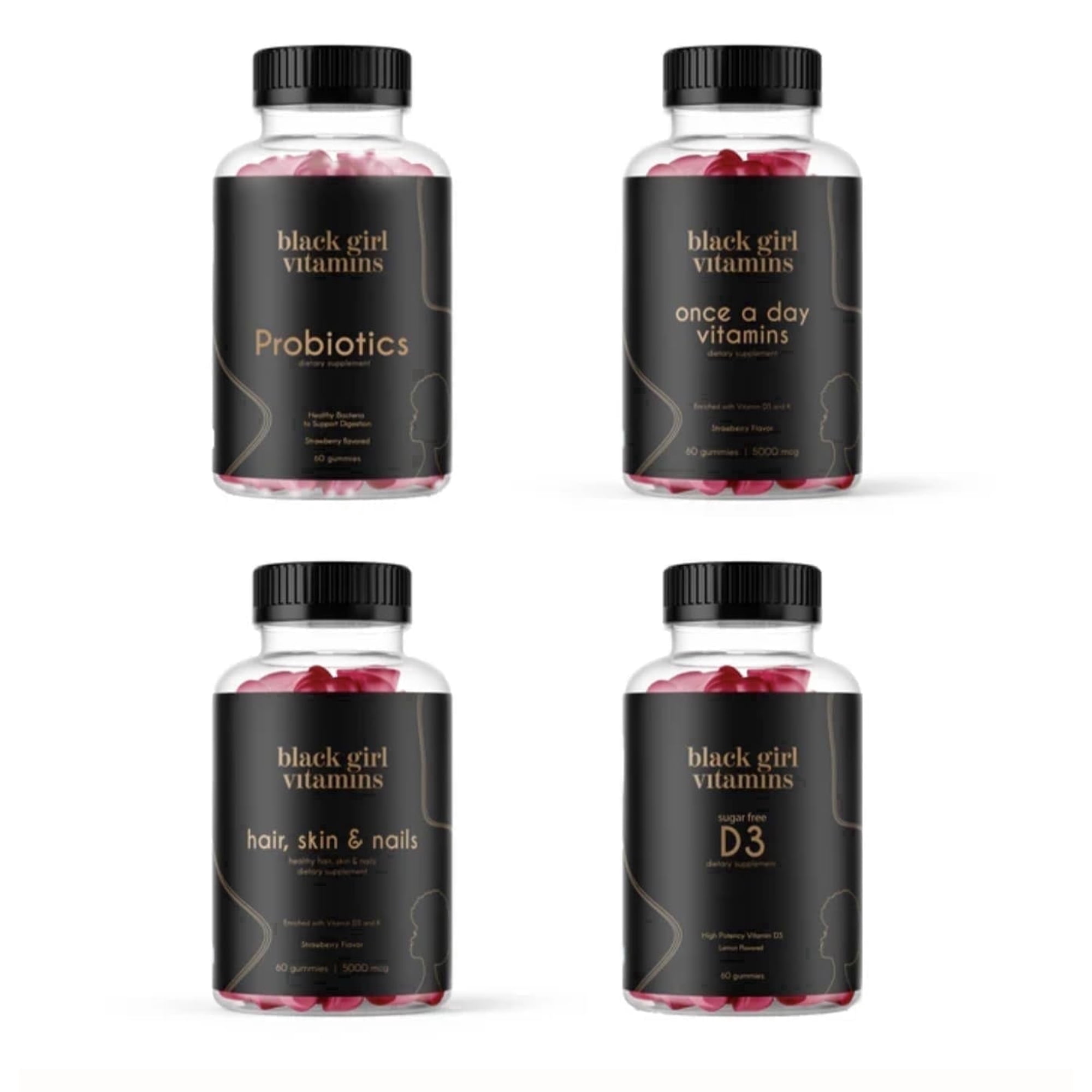 Black Girl Vitamins Complete Wellness Essentials - 30-Day Bundle with D3 Gummies, Probiotics, Hair-Skin-Nails + Sea Moss - 8 Key Nutrients for Immune, Skin & Energy Support
