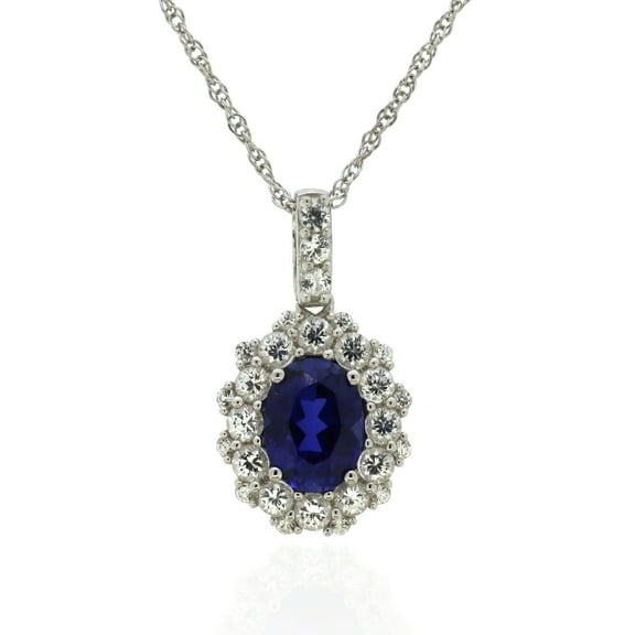 Jay Heart Designs 925 Sterling Silver Created Sapphire and Created White Sapphire Pendant with 18" Chain